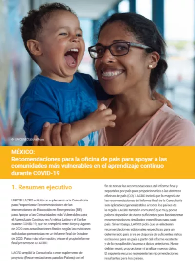 MEXICO: Recomendaciones para la oficina de pa&iacute;s para apoyar a las comunidades m&aacute;s vulnerables en el aprendizaje continuo durante COVID-19 