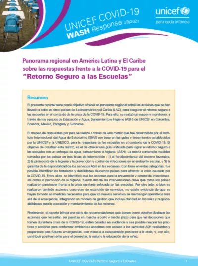 Panorama regional en Am&eacute;rica Latina y El Caribe sobre las respuestas frente a la COVID-19 para el &ldquo;Retorno Seguro a las Escuelas&rdquo; 