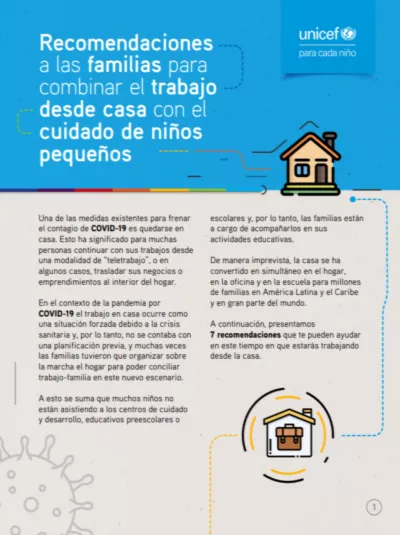 Recomendaciones a las familias para combinar el trabajo desde casa con el cuidado de ni&ntilde;os peque&ntilde;os