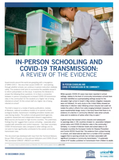In-person schooling and COVID-19 transmission: A review of the evidence