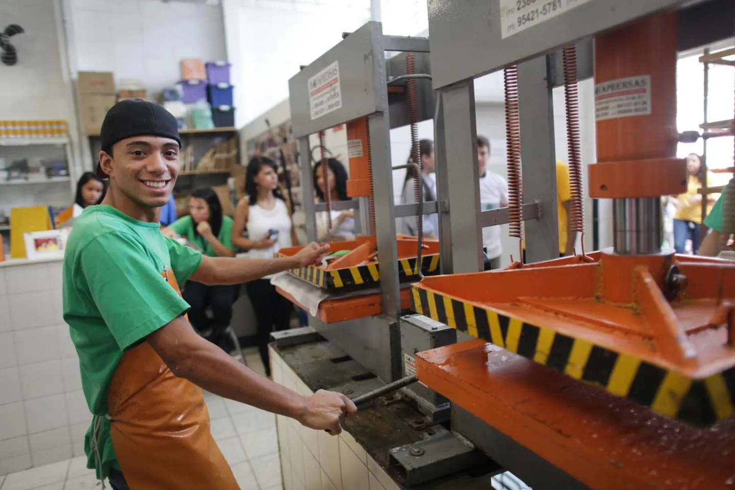 Brazil, May 2014. Teenagers at Instituto Reciclar, during their training at the recycling factory in Sao Paulo.