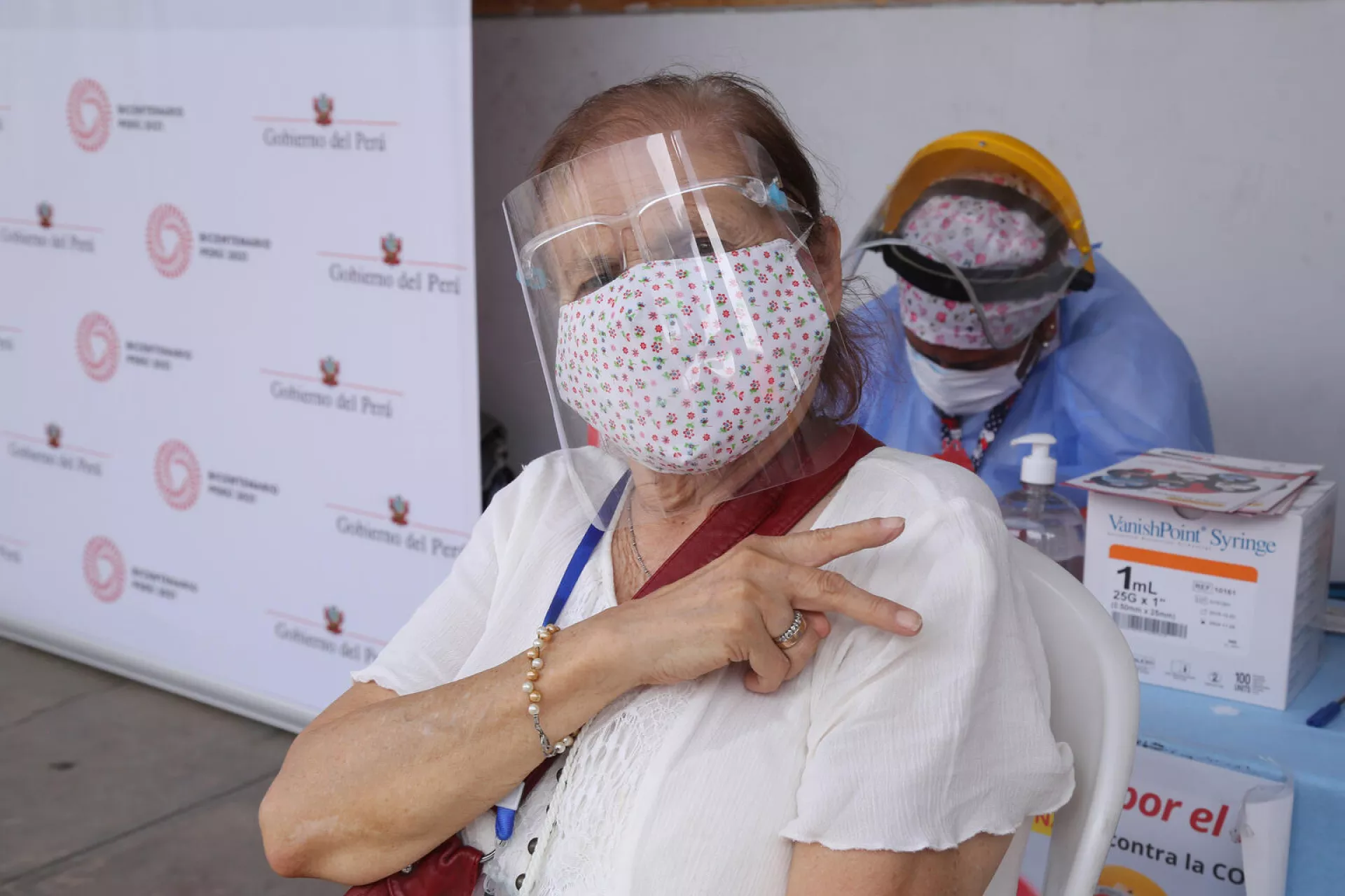 Older adults started to receive COVID-19 vaccines at a vaccination site in the district of San Mart&iacute;n de Porres in Lima, Peru on 24 March 2021.