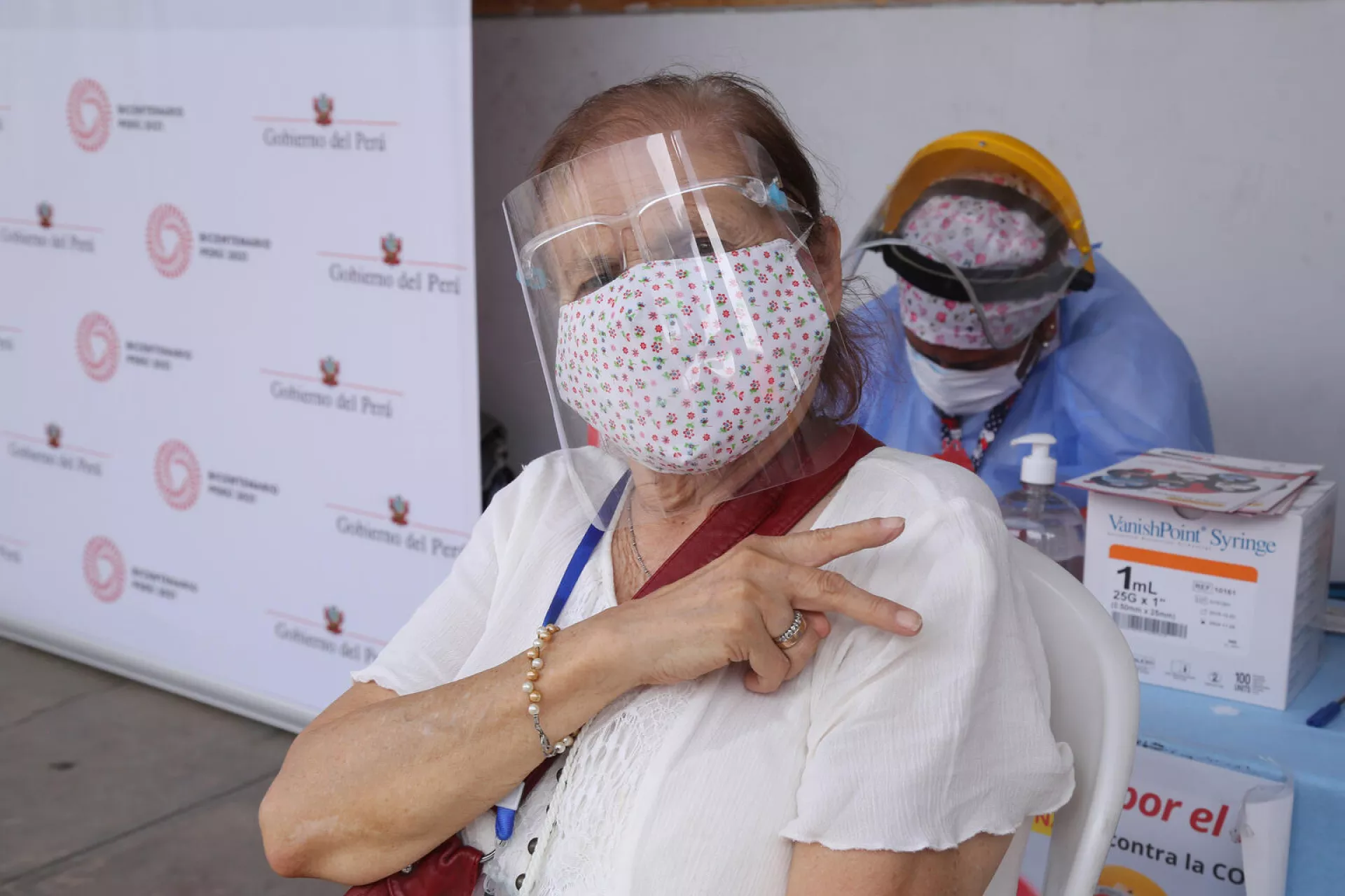 Older adults started to receive COVID-19 vaccines at a vaccination site in the district of San Martín de Porres in Lima, Peru on 24 March 2021.