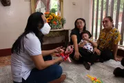 Managua, Nicaragua, June 2021. A family visits the pediatrician for a routine check-up. Doctor Nerys Galeano counsels the family on Care for Child Development (CCD), a program implemented by UNICEF in Latin America and the Caribbean.