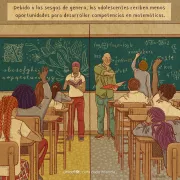 Ilustraci&oacute;n de un sal&oacute;n de clases en la que hay ni&ntilde;as en un lado y ni&ntilde;os en el otro