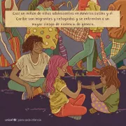 Ilustraci&oacute;n de ni&ntilde;as jugando sentadas en el suelo mientras personas siguen caminando detr&aacute;s de ellas