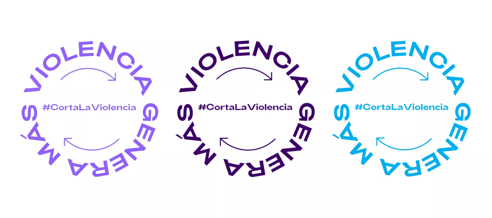 Tres logos que dicen la violencia genera m&aacute;s violencia y en medio dicen corta la violencia
