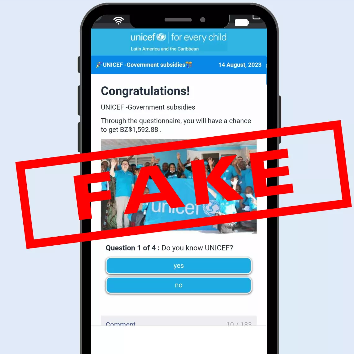 Fake unicef page
