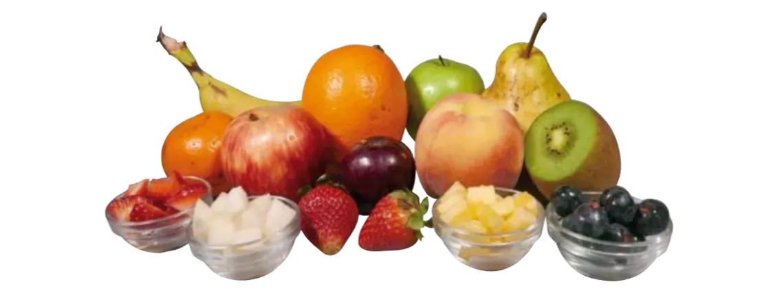 Frutas enteras y cortadas