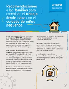 Portada Recomendaciones a las familias para combinar el trabajo desde casa con el cuidado de ni&ntilde;os peque&ntilde;os