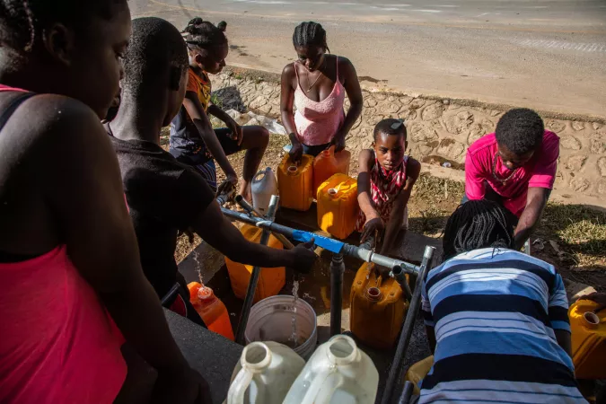  In Marceline, near Camp Perrin district, children and their families have access to clean and safe water at one of the four water stations supported by UNICEF in Les Cayes, Haiti.