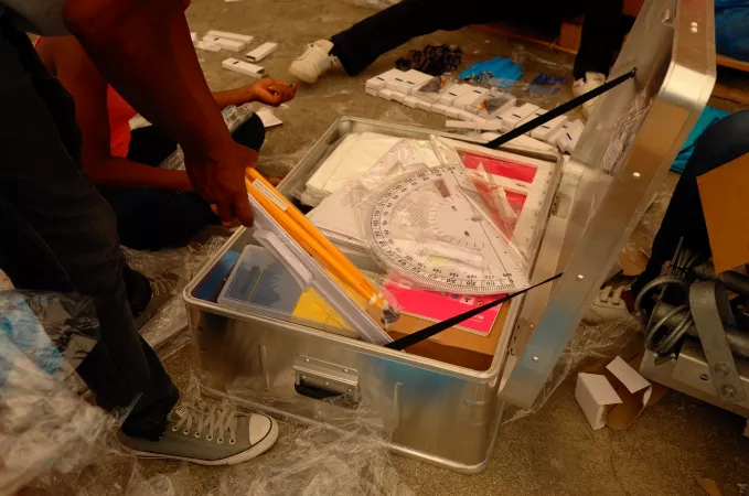 Les Cayes, Haiti. Staff working at the UNICEF Warehouse preparing the school bags and school kits for the school opening on the 4th of October 2021.