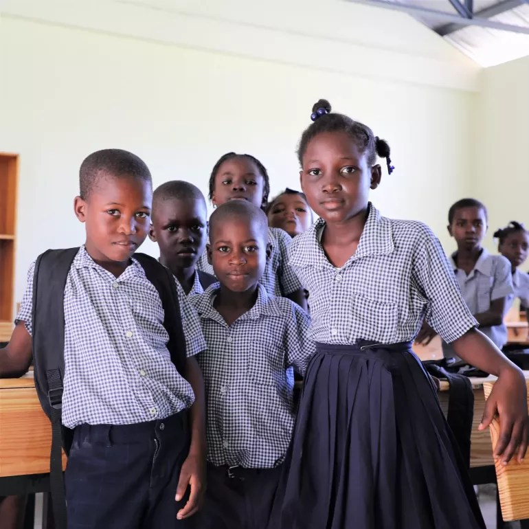 A group of children in a school in Haiti