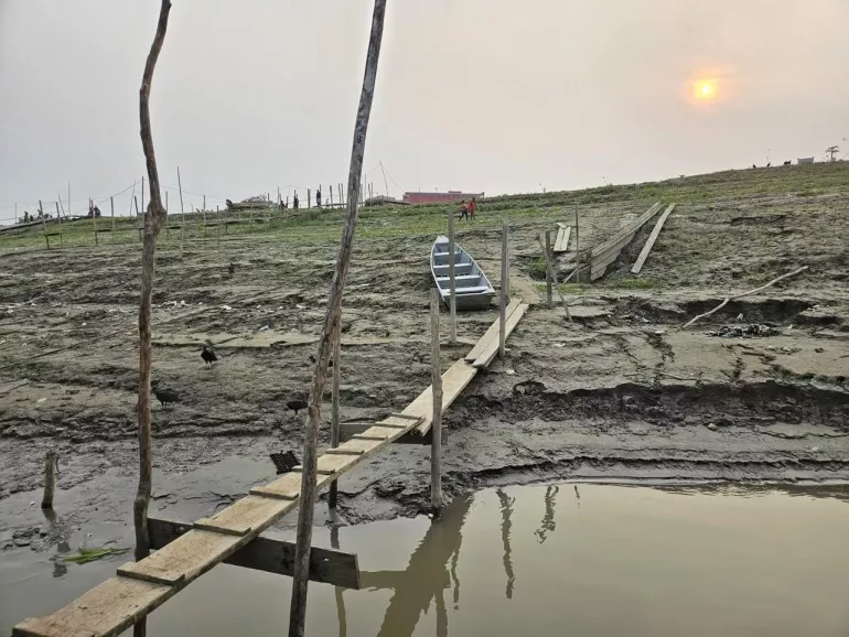 A river that is almost dry in Tabatinga, Brazil as a result of droughts