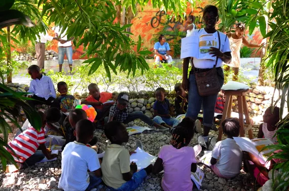 Les Cayes, Haiti. Children are benefitting from psychosocial and educational activities at this center supported by UNICEF and IDEJEN in the aftermath of 14 August Earthquake.