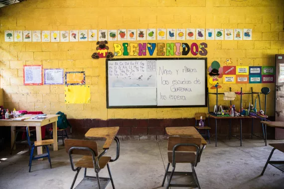 On October 22, 2021, empty classroom in the village of Chacalte Chichen, Alta Verapaz, Guatemalala.