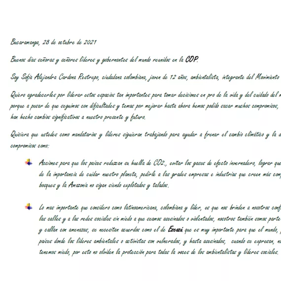 carta de Sof&iacute;a