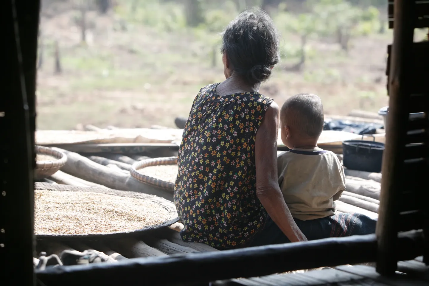 Picture of Grandmother and a child gazing out. 