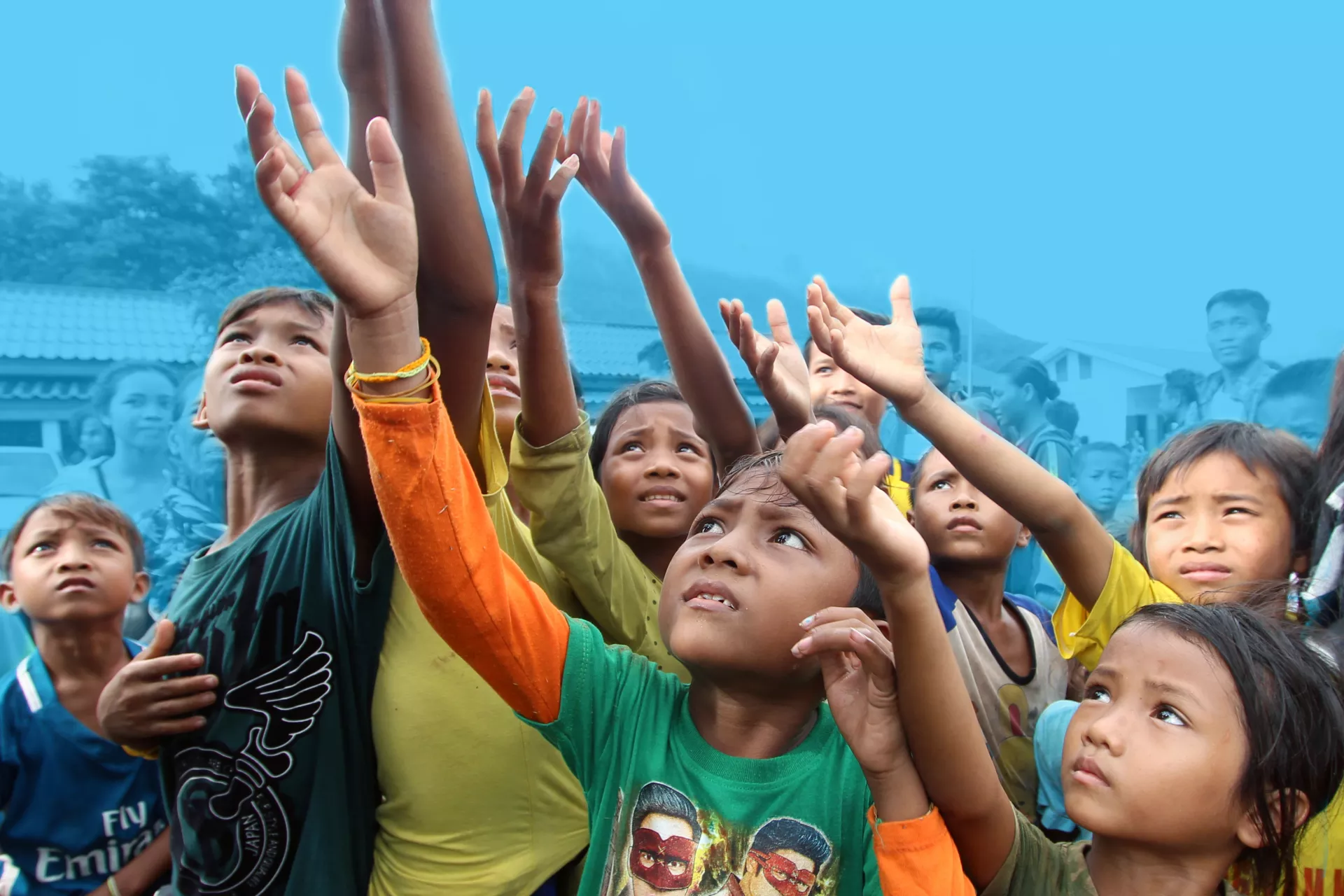 Children in Sanamxai district, Attapeu province during in the series flood emergency 