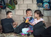 A Childrens after receiving school materials.