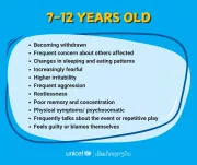 Signs of emotional distress in children aged 7-12 years old.