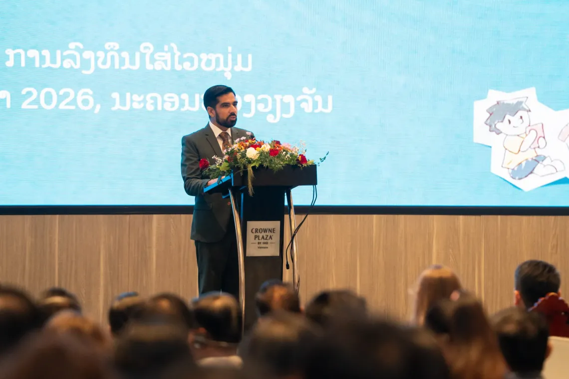 Mr. Bilal Aurang Zeb Durrani, UNICEF Country Representative to Lao PDR, is delivering a speech at Project Sinxay event