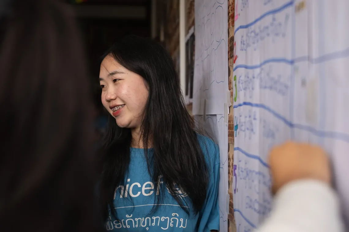Chanphone, a youth advocate on child marriage issues is facilitating the training in Xaysomboun Province. 