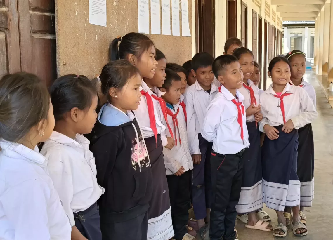 Students from Somsouk Primary School who were selected to champion the green school concept.