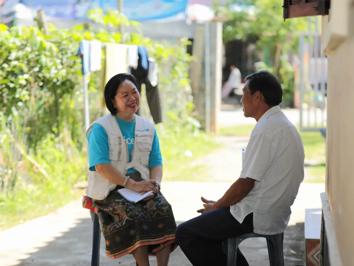 Mr. Khamseng Thammavong spoke about his work to protect children in the village. 