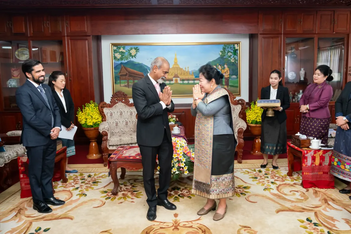 Mr Wijesekera paid a courtesy call on H.E. Mrs Aly Vongnobountham, President of the Lao Women's Union and Standing Vice-Chairperson of the National Commission for the Advancement of Women, Mothers and Children. 