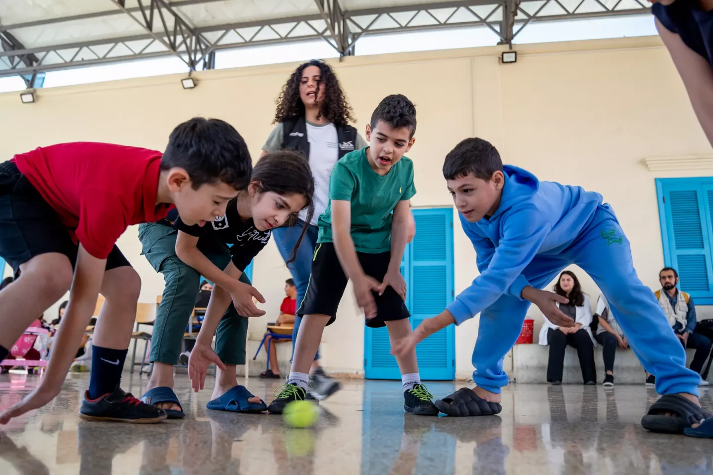 Children playing at school shelter in Beirut 