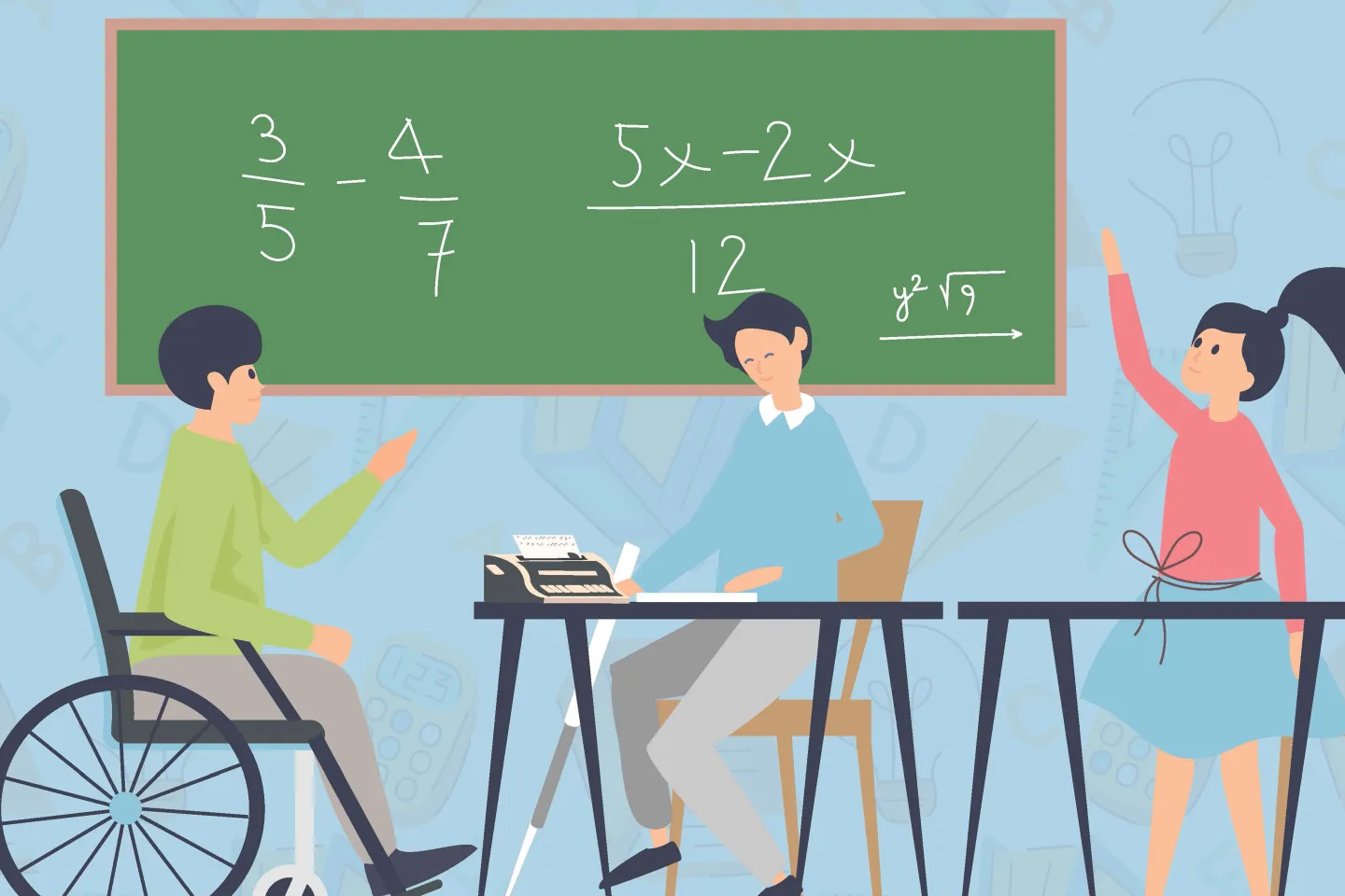 Illustration of children with special needs in a classroom 