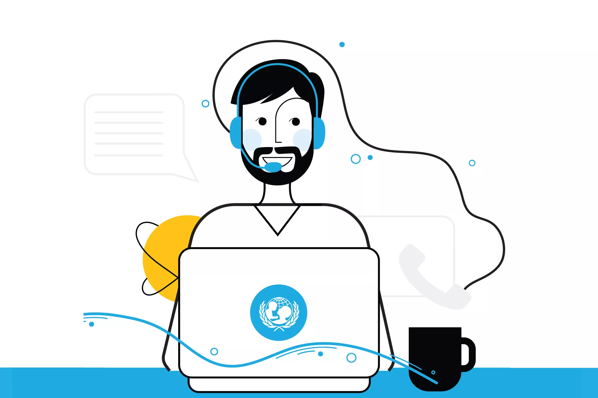 Illustration of a man in a call center 