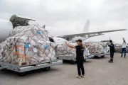 During the arrival of supplies at Beirut Airport