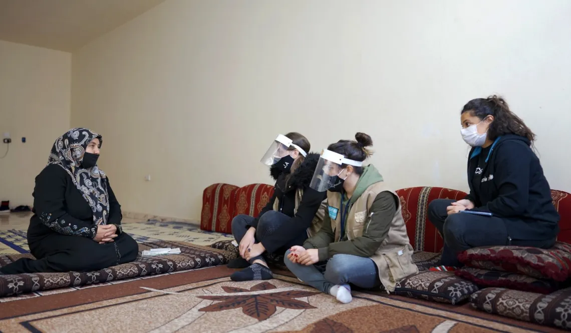 Outreach workers from Lebanese NGO and UNICEF partner Al Midan visit a home in Zgharta, North Lebanon, as part of a programme aimed at raising immunisation levels against vaccine-preventable diseases nationwide. 