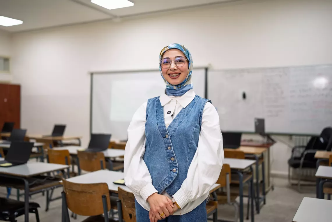 Alaa Taleb, a teacher at Al Beddawi Intermediary School for Girls