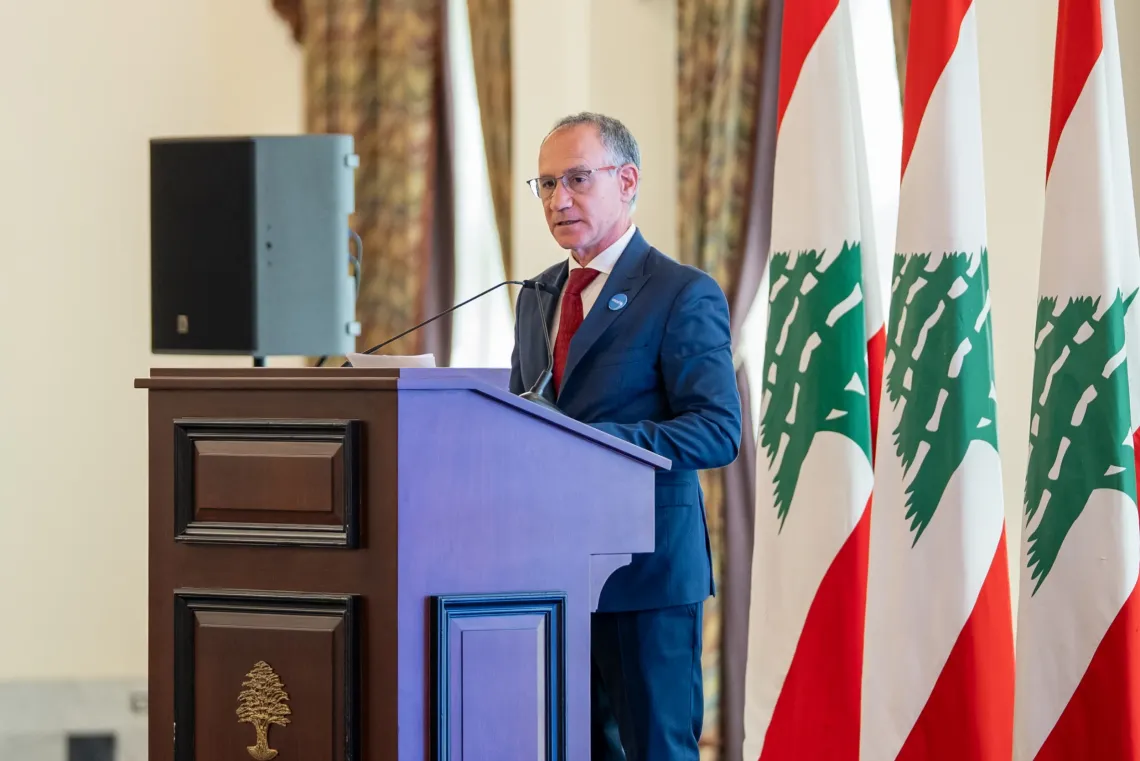 Marcoluigi Corsi, UNICEF representative in Lebanon during his speech