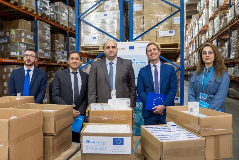 During the supplies handover to the ministry of public health at DAMCO warehouse in Beirut 