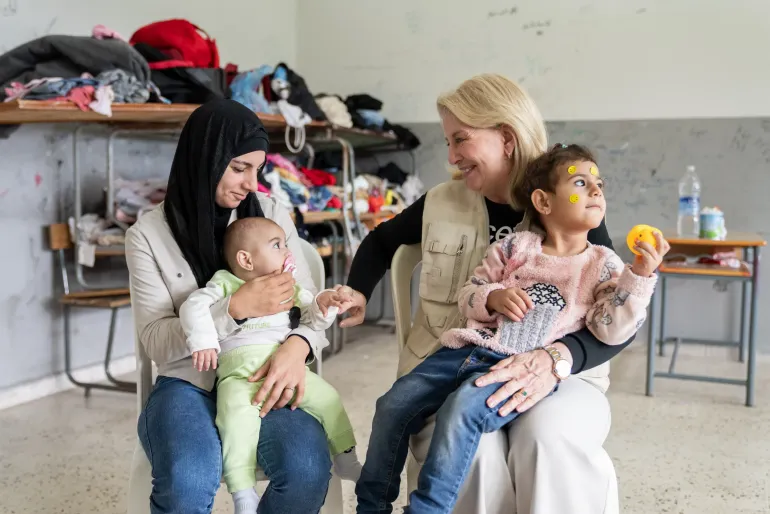 UNICEF Executive director, Catherine Russel in one of the school turned to shelter
