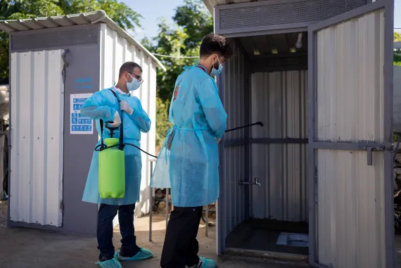 Toilets being sterilized