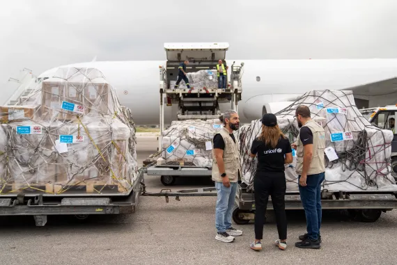 Medical supplies arrival at the airport
