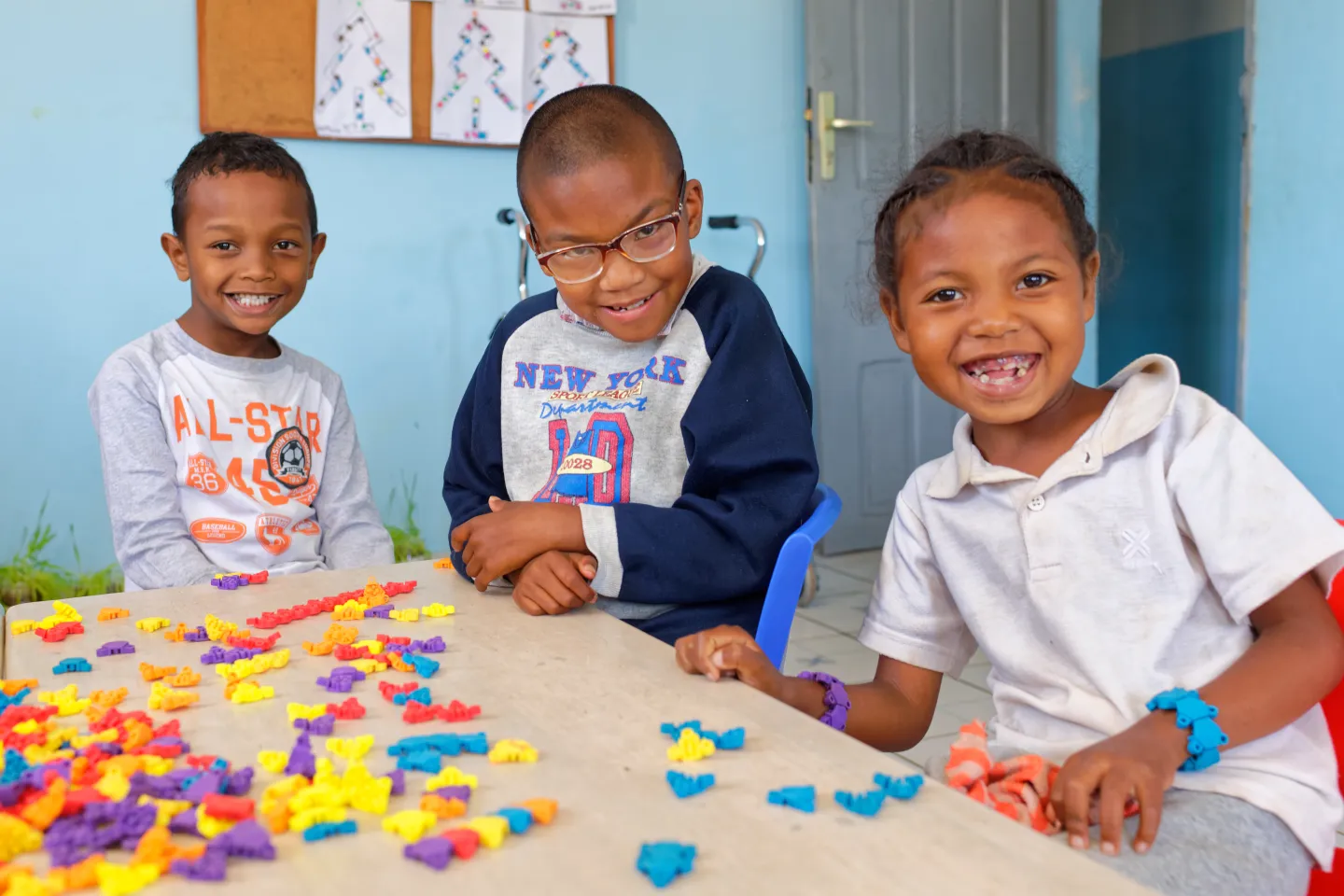 Children with disabilities in a classroom at Fanarenana association 