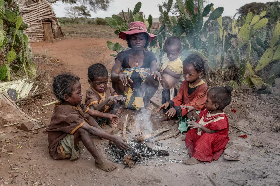 Family around fire