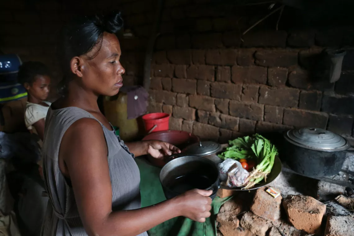 Raveloarisoa Lydia, 32 and pregnant, cooking some varied and diversified foods for her family to ensure the development of her children