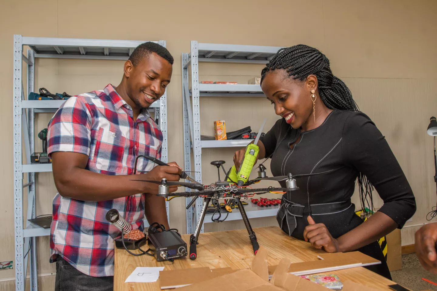 Malawian student Hope (L) and  Kenyan student Annie (R) during their first class session at the ADDA,