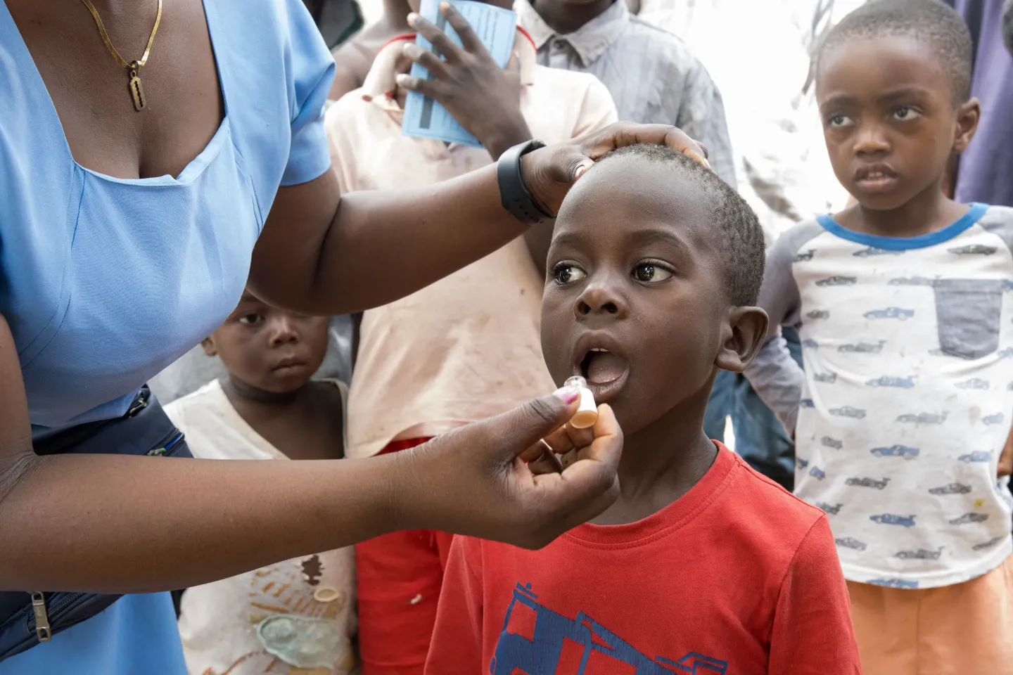 Five-year-old, Dominique Chiputula from Chilomoni Township in Blantyre District getting his oral cholera vaccine.
