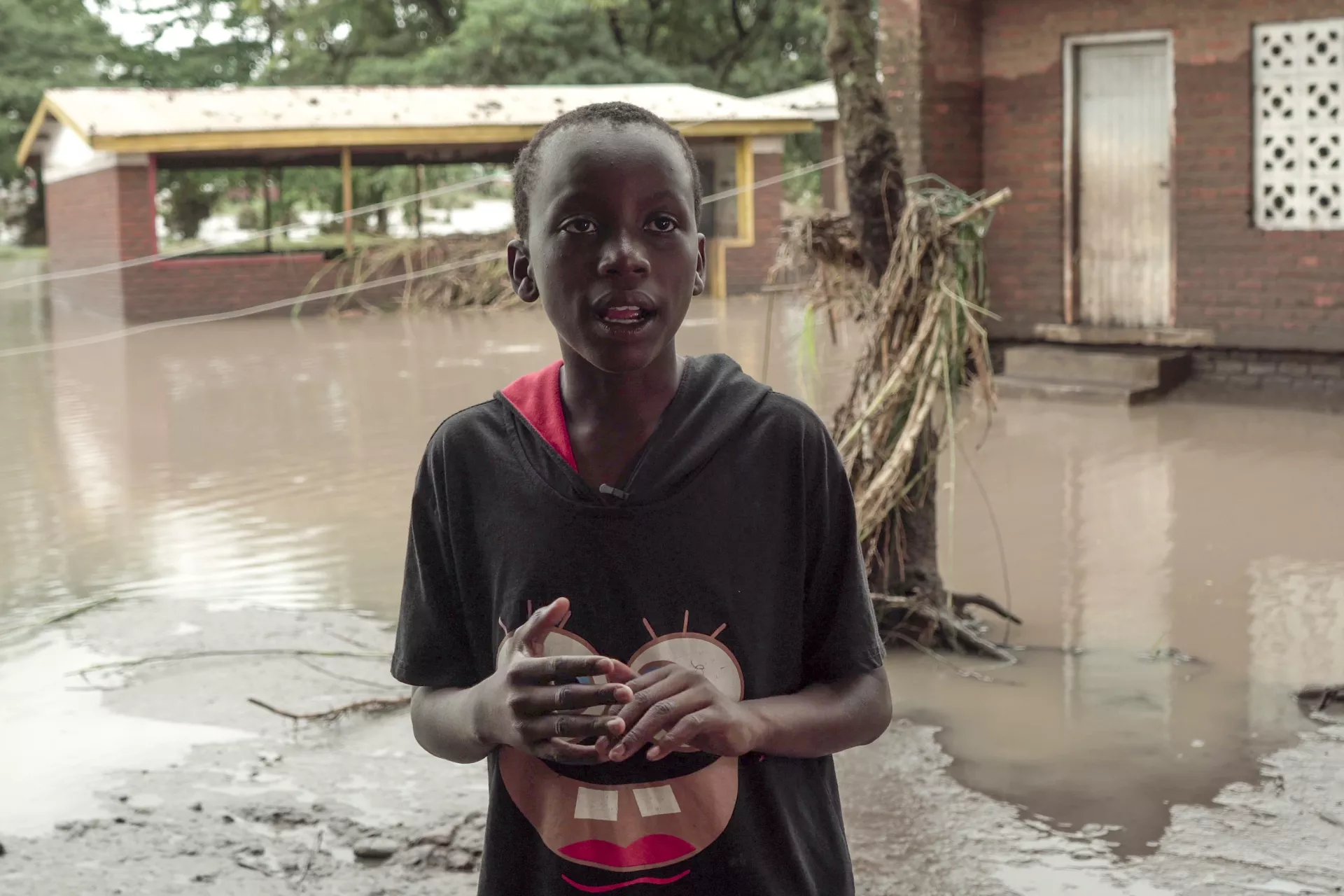 Ibrahim, 12, narrates his #CycloneFreddy ordeal at the battered Chingoli School Campus in Mulanje