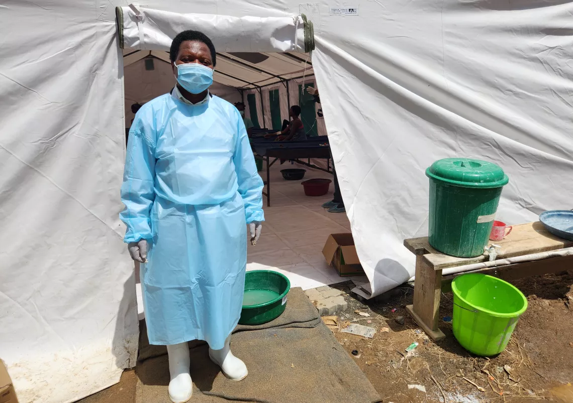 Kedson Masiyano, Chief Clinical Officer at Area 18 Health Centre, manages the cholera treatment unit at the centre