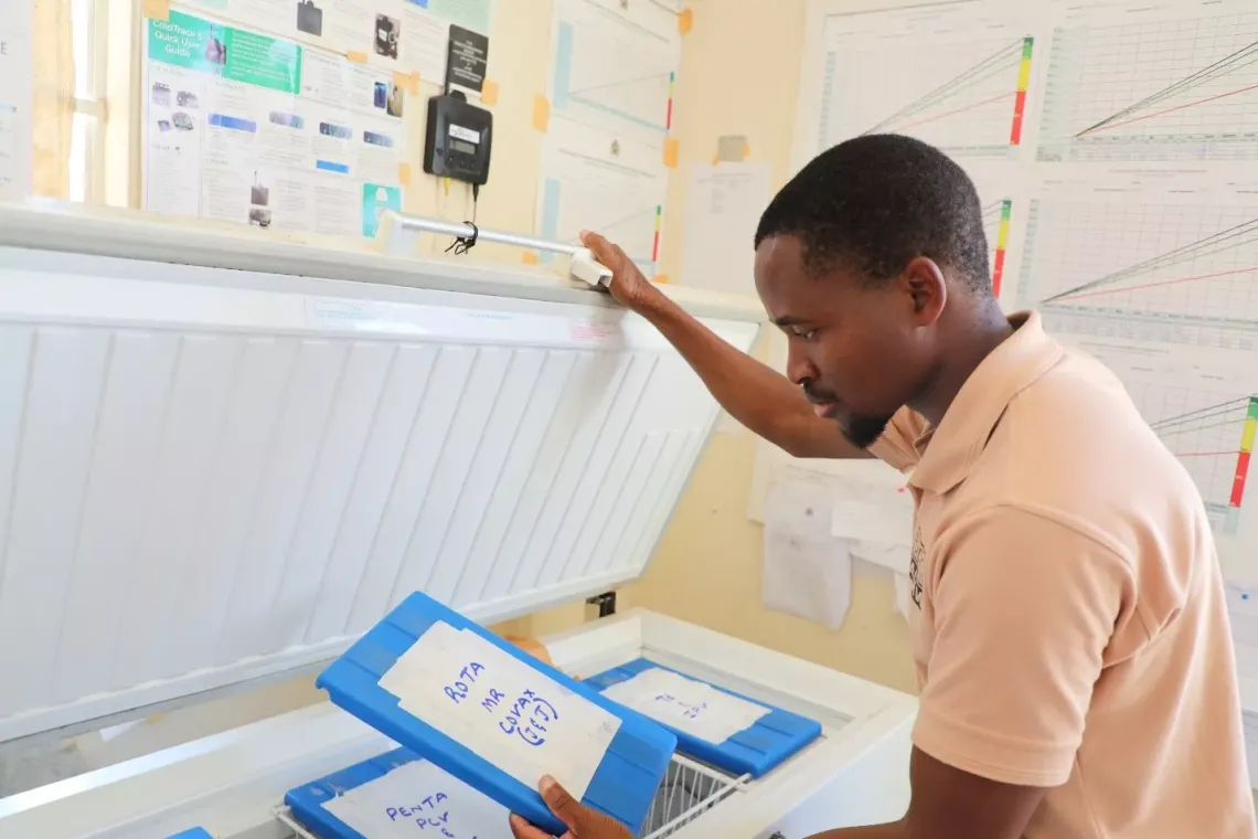 John Kuwanda, Expanded Programme Immunization Coordinator for Rumphi district, northern part of Malawi hailed UNICEF for ensuring adequate stock of COVID-19 vaccines that led to increased uptake among targeted populations. Photo: &copy; UNICEF / Given Chichitike/2024