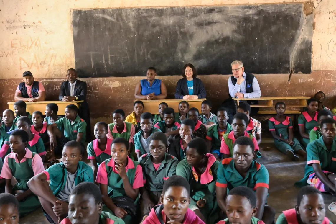 European Union Ambassador to Malawi Rune Skinnebach and UNICEF Malawi Emergency Team Leader for Blantyre, Narine Aslanyan, together with Malawi Government officials